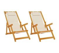 Berkfield Home Folding Beach Chairs 2 pcs Cream Solid Wood Acacia & Textilene Berkfield Home Cream