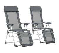Berkfield Home Folding Camping Chairs with Footrests 2 pcs Grey Textilene Berkfield Home Grey