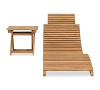 Berkfield Home Folding Sun Lounger with Table Solid Teak Wood in Brown Berkfield Home Brown