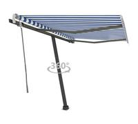 Berkfield Home Freestanding Manual Retractable Awning 300x250 cm Blue/White in Blue Berkfield Home Blue 300x250 cm