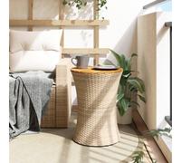 Berkfield Home Garden Side Table Drum Shape Beige Poly Rattan & Solid Wood Berkfield Home Beige