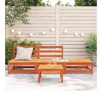 Berkfield Home Garden Sofa Armless with Footstool Wax Brown Solid Wood Pine Berkfield Home Brown