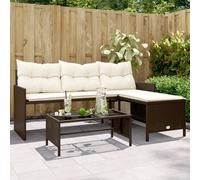 Berkfield Home Garden Sofa with Table & Cushions L-Shaped Brown Poly Rattan Berkfield Home Brown