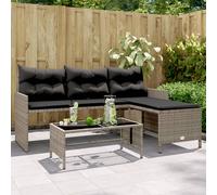 Berkfield Home Garden Sofa with Table & Cushions L-Shaped Grey Poly Rattan Berkfield Home Grey