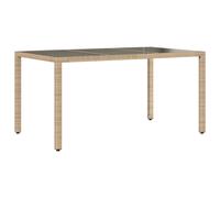 Berkfield Home Garden Table with Glass Top Beige 150x90x75 cm Poly Rattan | Size: 150 x 90 x 75 cm Berkfield Home Beige 150 x 90 x 75 cm