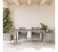 Berkfield Home Garden Table with Glass Top Grey 150x90x75 cm Poly Rattan | Size: 150 x 90 x 75 cm Berkfield Home Grey 150 x 90 x 75 cm