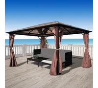 Berkfield Home Gazebo with Curtain Brown Aluminium 400 x 300 cm Berkfield Home Brown 400 x 300 cm