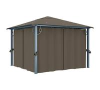 Berkfield Home Gazebo with Curtain&LED String Lights 3x3 m Taupe Aluminium Berkfield Home Taupe