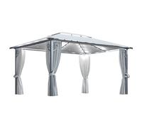 Berkfield Home Gazebo with Curtain&LED String Lights 4x3 m Cream Aluminium in Beige Berkfield Home Beige