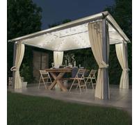 Berkfield Home Gazebo with Curtain&LED String Lights 4x3 m Cream Aluminium in Beige Berkfield Home Beige