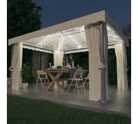 Berkfield Home Gazebo with Curtain&LED String Lights 4x3 m Cream White in Beige Berkfield Home Beige