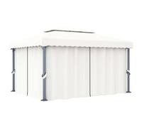Berkfield Home Gazebo with Curtain&LED String Lights 4x3 m Cream White in Beige Berkfield Home Beige