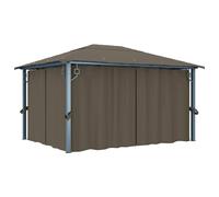 Berkfield Home Gazebo with Curtain&LED String Lights 4x3 m Taupe Aluminium Berkfield Home Taupe