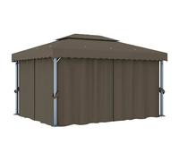 Berkfield Home Gazebo with Curtain&LED String Lights 4x3 m Taupe Berkfield Home Taupe