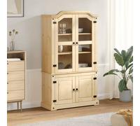 Berkfield Home Glass Display Cabinet Corona 103.5x42x180 cm Solid Wood Pine in Light Tan Berkfield Home Light Tan 103.5x42x180 cm