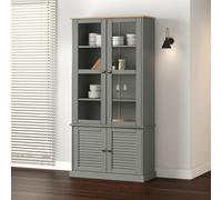 Berkfield Home Glass Display Cabinet VIGO Grey 85x35x170 cm Solid Wood Pine | Size: 85 x 35 x 170 cm Berkfield Home Grey 85 x 35 x 170 cm
