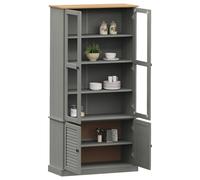 Berkfield Home Glass Display Cabinet VIGO Grey 85x35x170 cm Solid Wood Pine | Size: 85 x 35 x 170 cm Berkfield Home Grey 85 x 35 x 170 cm