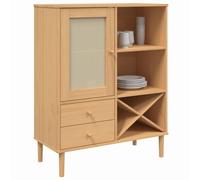 Berkfield Home Highboard SENJA Rattan Look Brown 90x40x112cm Solid Wood Pine in Light Tan | Size: 90 x 40 x 112 cm Berkfield Home Light Tan 90 x 40 x 112 cm