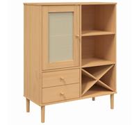 Berkfield Home Highboard SENJA Rattan Look Brown 90x40x112cm Solid Wood Pine in Light Tan | Size: 90 x 40 x 112 cm Berkfield Home Light Tan 90 x 40 x 112 cm