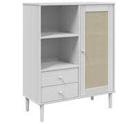 Berkfield Home Highboard SENJA Rattan Look White 90x40x112 cm Solid Wood Pine | Size: 90 x 40 x 112 cm Berkfield Home White 90 x 40 x 112 cm
