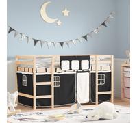 Berkfield Home Kids' Loft Bed with Curtains White&Black 90x200cm Solid Wood Pine in Black | Size: 90x200 cm Berkfield Home Black 90x200 cm