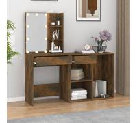 Berkfield Home LED Dressing Table with Cabinet Smoked Oak Engineered Wood in Brown Berkfield Home Brown