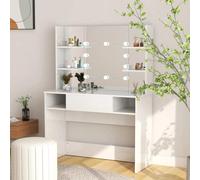 Berkfield Home Makeup Table with LED Lights 100x40x135 cm MDF Shining White | Size: 100 x 40 x 135 cm Berkfield Home White 100 x 40 x 135 cm