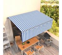 Berkfield Home Manual Retractable Awning with Blind 4.5x3m Blue&White in Blue Berkfield Home Blue