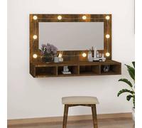 Berkfield Home Mirror Cabinet with LED Smoked Oak 90x31.5x62 cm in Brown Berkfield Home Brown 90x31.5x62 cm