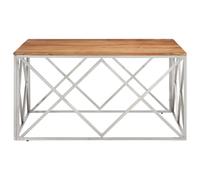 Berkfield Home Modern Coffee Table Silver Stainless Steel & Solid Acacia Wood Berkfield Home Silver