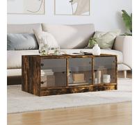 Berkfield Home Modern Coffee Table with Glass Doors Smoked Oak 102x50x42 cm in Brown | Size: 102 x 50 x 42 cm Berkfield Home Brown 102 x 50 x 42 cm