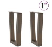 Berkfield Home Modern Dining Table Legs V-Shape 2 pcs Natural Steel 38x(42-43.3) in Brown Berkfield Home Brown