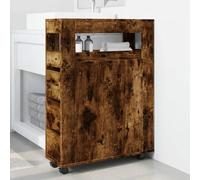 Berkfield Home Narrow Bathroom Cabinet with Wheels Smoked Oak Engineered Wood in Brown Berkfield Home Brown