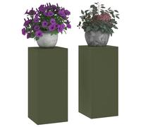 Berkfield Home Outdoor Plant Stands Pillar 2 pcs Olive Green 24x24x55 cm Steel | Size: 24 x 24 x 55 cm Berkfield Home Olive 24 x 24 x 55 cm