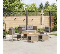 Berkfield Home Outdoor Sofa Set Beige & Light Grey Rattan, Fabric Standard Berkfield Home Beige
