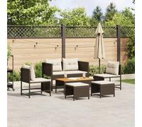 Berkfield Home Outdoor Sofa Set Brown & Cream Rattan, Wood, Fabric Medium Berkfield Home Brown