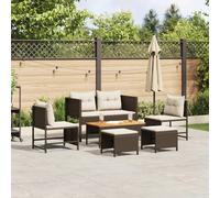 Berkfield Home Outdoor Sofa Set Brown & Cream Rattan, Wood, Fabric Medium Berkfield Home Brown