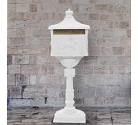 Berkfield Home Pedestal Letterbox Aluminium Vintage Style Rustproof White Berkfield Home White
