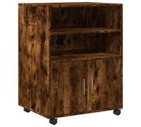 Berkfield Home Rolling Cabinet Smoked Oak 60x48x81 cm Engineered Wood in Brown | Size: 60 x 48 x 81 cm Berkfield Home Brown 60 x 48 x 81 cm