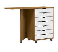 Berkfield Home Rolling Cabinet with Desk MOSS Honey Brown Solid Wood Pine Berkfield Home Brown