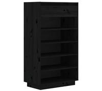 Berkfield Home Shoe Cabinet Black 60x34x105 cm Solid Wood Pine | Size: 60 x 34 x 105 cm Berkfield Home Black 60 x 34 x 105 cm