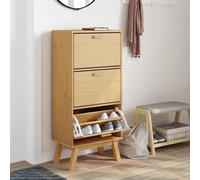 Berkfield Home Shoe Cabinet OLDEN Brown 55x35x120cm Solid Wood Pine in Light Tan | Size: 55 x 35 x 120 cm Berkfield Home Light Tan 55 x 35 x 120 cm