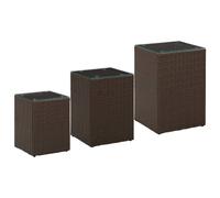 Berkfield Home Side Tables 3 pcs with Glass Top Brown Poly Rattan Berkfield Home Brown