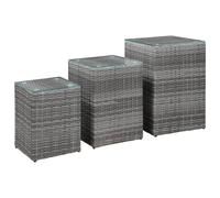Berkfield Home Side Tables 3 pcs with Glass Top Grey Poly Rattan Berkfield Home Grey