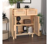 Berkfield Home Sideboard Brown 60x30x75 cm Solid Wood Pine & Natural Rattan in Light Tan | Size: 60 x 30 x 75 cm Berkfield Home Light Tan 60 x 30 x 75 cm