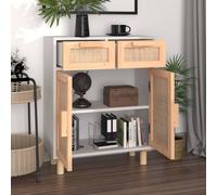 Berkfield Home Sideboard White 60x30x75 cm Solid Wood Pine & Natural Rattan | Size: 60 x 30 x 75 cm Berkfield Home White 60 x 30 x 75 cm