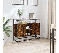 Berkfield Home Sideboard with Glass Top Smoked Oak 98x35x81 cm Engineered Wood in Brown | Size: 98 x 35 x 81 cm Berkfield Home Brown 98 x 35 x 81 cm