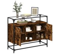 Berkfield Home Sideboard with Glass Top Smoked Oak 98x35x81 cm Engineered Wood in Brown | Size: 98 x 35 x 81 cm Berkfield Home Brown 98 x 35 x 81 cm