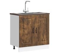 Berkfield Home Sink Base Cabinet Kalmar Smoked Oak 80x46x81.5 cm Engineered Wood in Brown Berkfield Home Brown 80x46x81.5 cm