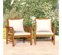 Berkfield Home Sofa Chairs with Cream White Cushions 2 pcs Solid Wood Acacia in Brown Berkfield Home Brown